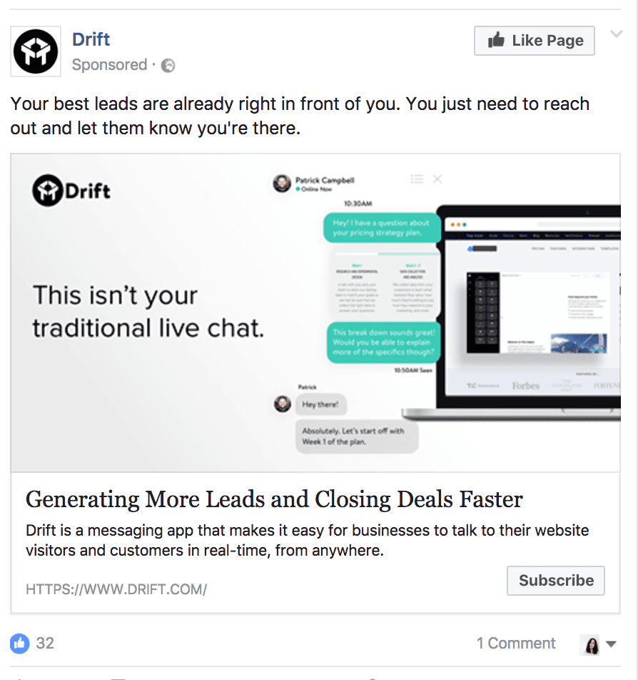 drift facebook ad