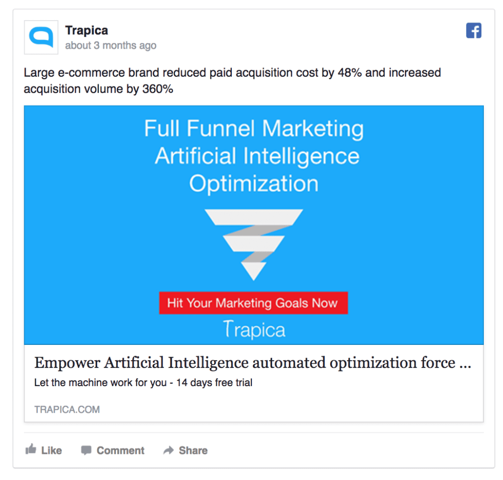 trapica Facebook ad example