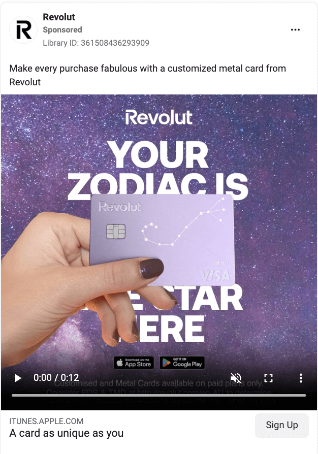 revolut facebook ad example